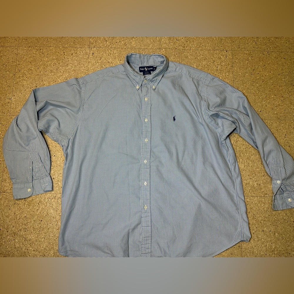Ralph Lauren Mens Blake Light Blue Cream Gingham Long‎ Sleeve Button Shirt XXL
